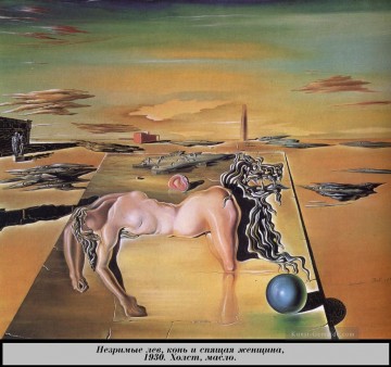 Invisible Sleeping Frau Pferd Lion Surrealist Ölgemälde